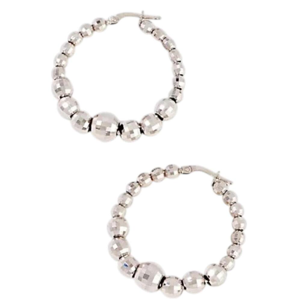 Italian Silver Graduated Bead 1.5" Hoop Earrings Polished